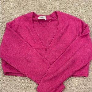 BDG Pink V-Neck Sweater with Ribbed Details
